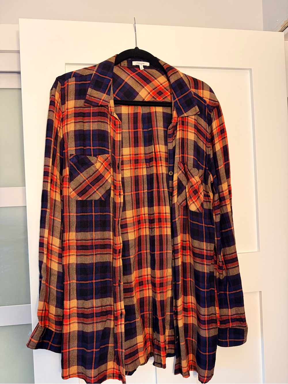 Maurice’s Plaid Button-Up Shirt in Navy, Orange, Tan